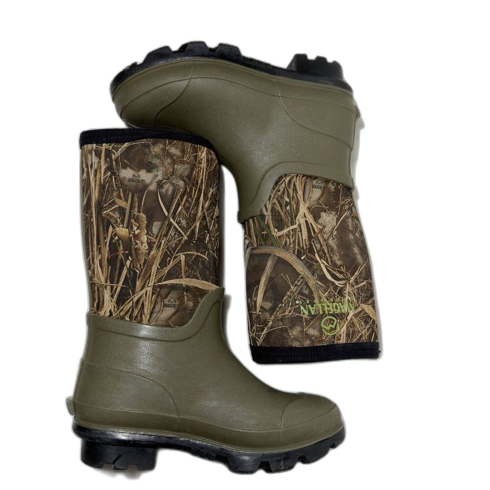 Magellan Outdoors Youth 4D Waterproof Pull-On Camo Rain Boots Kids US 4